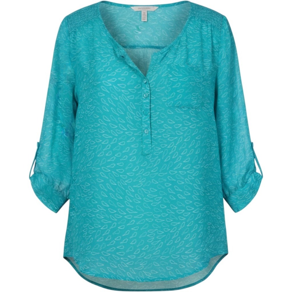 Torrid Teal Blue Bird Print Roll Tab Sleeve Henley Blouse Size 0 XL